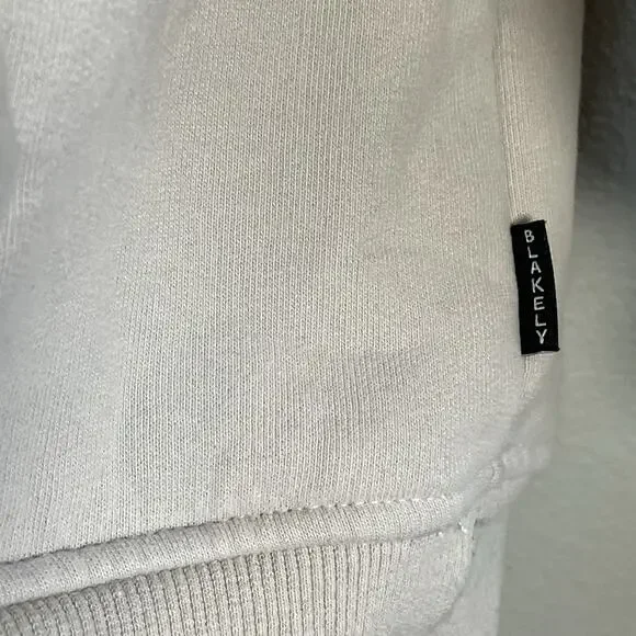 Blakely Oversized Hoodie Size Large Cream Unisex Back Graphic Logo Soft Solid - Picture 9 of 9